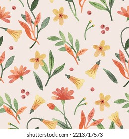 Watercolor floral yellow and orange seamless pattern