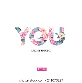 Watercolor floral you sign hand drawn vector