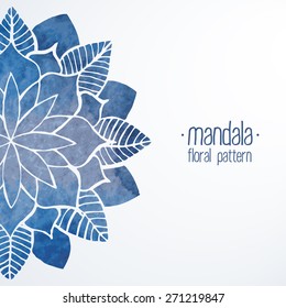 Watercolor flower abstract illustration. Blue flower isolated on white backgroud. Decorative element in oriental indian style. Vector illustration for design card, invitation, banner