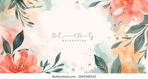 watercolor flower abstract, pastel color floral background watercolor