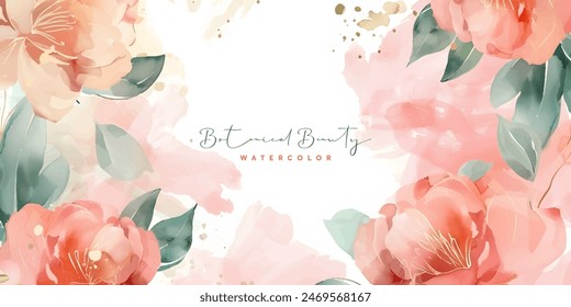 watercolor flower abstract, pastel color floral background watercolor