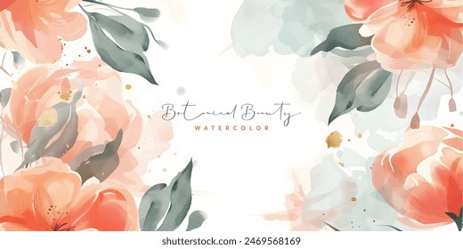 watercolor flower abstract, pastel color floral background watercolor