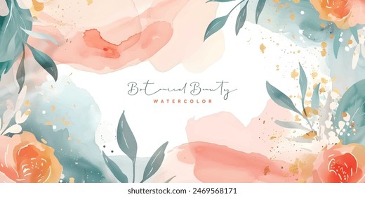 watercolor flower abstract, pastel color floral background watercolor