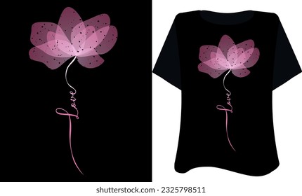 Watercolor flower abstract  vector design on black background pink   magenta vibrant color for t shirts, poster, card, notebook cover vintage style, slogan love