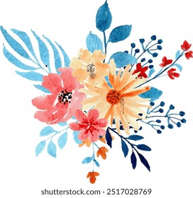 Watercolor flower Arrangement bouquet for background, wedding, fabric, textile, greeting, card, wallpaper, banner, sticker, decoration etc.