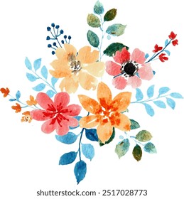 Watercolor flower Arrangement bouquet for background, wedding, fabric, textile, greeting, card, wallpaper, banner, sticker, decoration etc.