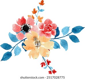 Watercolor flower Arrangement bouquet for background, wedding, fabric, textile, greeting, card, wallpaper, banner, sticker, decoration etc.