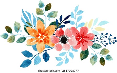 Watercolor flower Arrangement bouquet for background, wedding, fabric, textile, greeting, card, wallpaper, banner, sticker, decoration etc.