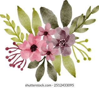 Watercolor Flower Arrangement Bouquet. Flower Wreath. Watercolor Flower