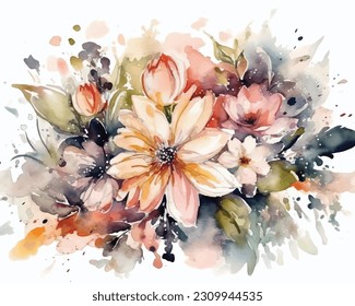 Watercolor flower arrangement, vector art. 