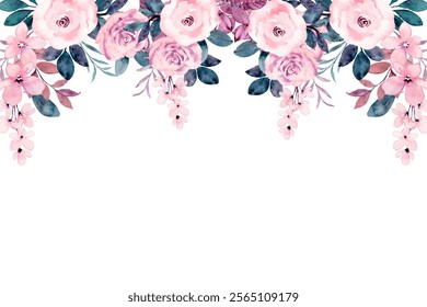 Watercolor flower background border for design.