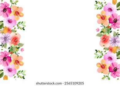 Watercolor flower background border for design.