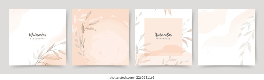 Watercolor flower background in gentle pastel pink color. Floral leaf frame layout template. Vector illustration for cover, card, poster, wedding invitation, flyer, brochure, beauty, social media post - Shutterstock ID 2260631161