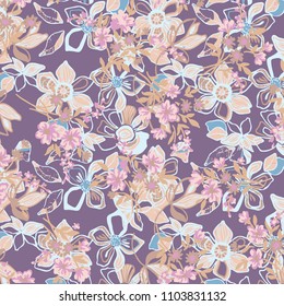 Watercolor Flower background.  Liberty style. fabric, covers, manufacturing, wallpapers, print, gift wrap.