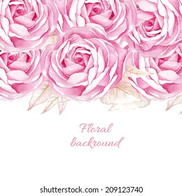 Watercolor flower background of pink roses