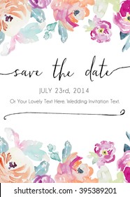 Watercolor Flower Background Save The Date Vector