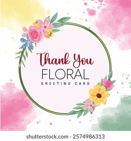 Watercolor Flower Background with Text Space. Vector Illustration. Watercolor Thank You Greeting Card. Flower Decorative Card.
