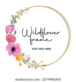 Watercolor Flower Background with Text Space. Vector Illustration. Watercolor Floral Frame. Wildflower Decorative Frame.