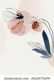 Watercolor flower background vector. Luxury minimal style wallpaper with black line art flower and botanical leaves. Vector background for banner, poster, web and packaging.