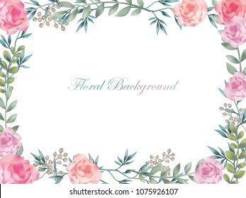Watercolor Flower Background/frame With Text Space, Vector Illustration.
