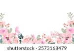 Watercolor flower border for wedding, birthday, card, background, invitation, wallpaper, sticker, decoration etc.