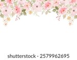 Watercolor flower border for wedding, birthday, card, background, invitation, wallpaper, sticker, decoration etc.
