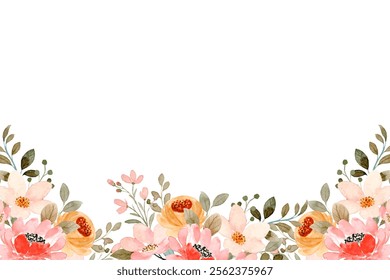 Watercolor flower border for wedding, birthday, card, background, invitation, wallpaper, sticker, decoration etc.