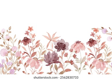 Watercolor flower border for wedding, birthday, card, background, invitation, wallpaper, sticker, decoration etc.