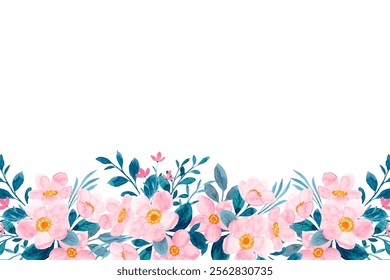 Watercolor flower border for wedding, birthday, card, background, invitation, wallpaper, sticker, decoration etc.