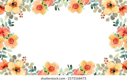 Watercolor flower border for wedding, birthday, card, background, invitation, wallpaper, sticker, decoration etc.