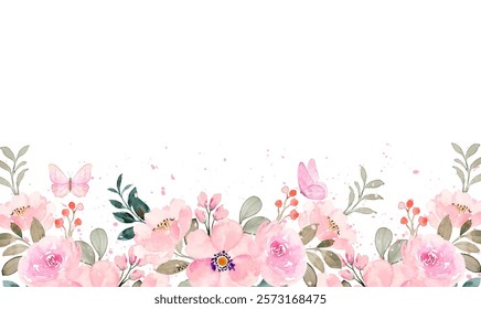 Watercolor flower border for wedding, birthday, card, background, invitation, wallpaper, sticker, decoration etc.