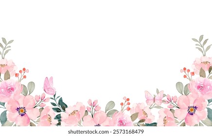 Watercolor flower border for wedding, birthday, card, background, invitation, wallpaper, sticker, decoration etc.