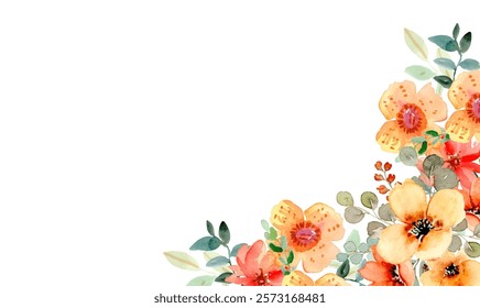 Watercolor flower border for wedding, birthday, card, background, invitation, wallpaper, sticker, decoration etc.