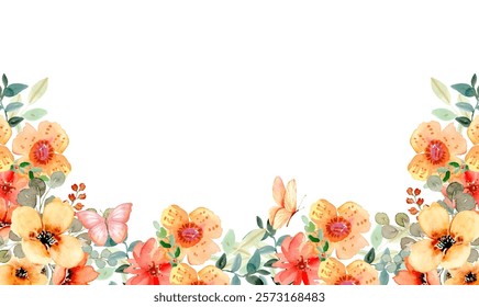 Watercolor flower border for wedding, birthday, card, background, invitation, wallpaper, sticker, decoration etc.