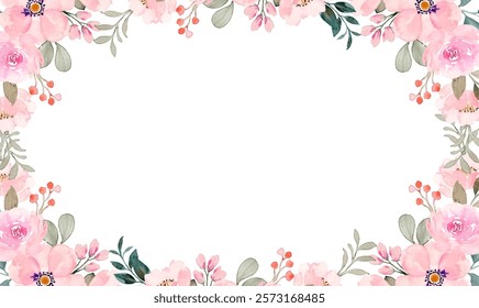 Watercolor flower border for wedding, birthday, card, background, invitation, wallpaper, sticker, decoration etc.