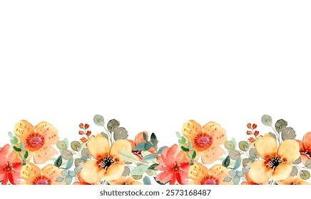 Watercolor flower border for wedding, birthday, card, background, invitation, wallpaper, sticker, decoration etc.