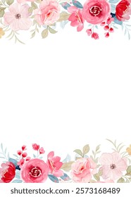 Watercolor flower border for wedding, birthday, card, background, invitation, wallpaper, sticker, decoration etc.