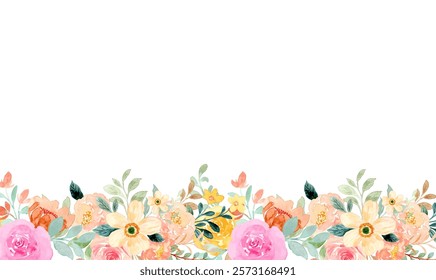 Watercolor flower border for wedding, birthday, card, background, invitation, wallpaper, sticker, decoration etc.