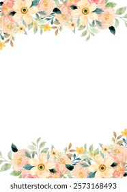 Watercolor flower border for wedding, birthday, card, background, invitation, wallpaper, sticker, decoration etc.