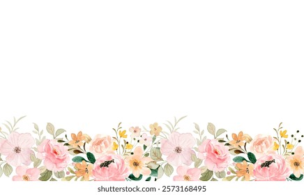 Watercolor flower border for wedding, birthday, card, background, invitation, wallpaper, sticker, decoration etc.