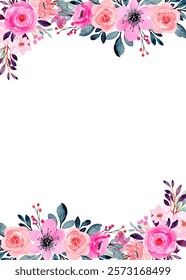 Watercolor flower border for wedding, birthday, card, background, invitation, wallpaper, sticker, decoration etc.