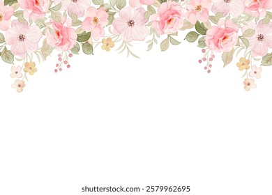 Watercolor flower border for wedding, birthday, card, background, invitation, wallpaper, sticker, decoration etc.