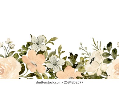 Watercolor flower border for wedding, birthday, card, background, invitation, wallpaper, sticker, decoration etc.