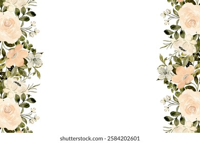 Watercolor flower border for wedding, birthday, card, background, invitation, wallpaper, sticker, decoration etc.