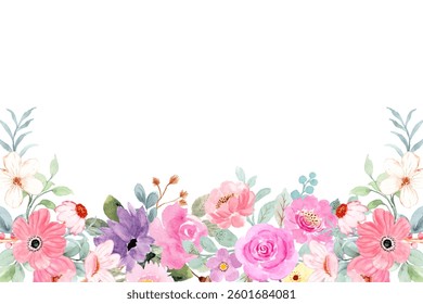 Watercolor flower border for wedding, birthday, card, background, invitation, wallpaper, sticker, decoration etc.