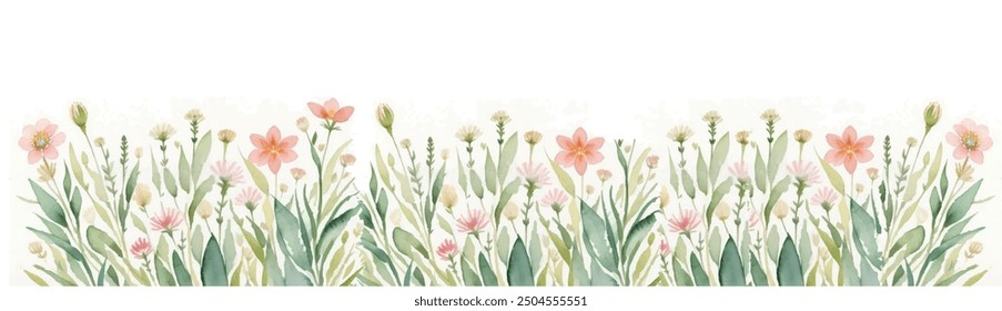 Watercolor Flower Border With White background , Vector Illustration