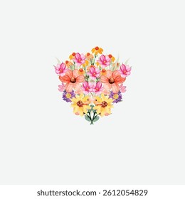 Watercolor Flower Bouquet Clipart  Colorful Floral Vector Illustration for Prints and Design