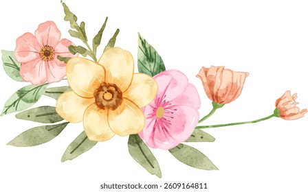 Watercolor Flower Bouquet. Floral clip art perfectly for printing design on invitation, cards, wall art, and other project. 