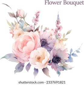 Watercolor Flower Bouquet Vintage Decoration, Transparent Floral Clipart for Wedding Card