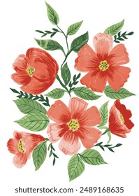 Ilustración De Manojo De Flores De Acuarela Aislada Sobre Fondo Blanco Perfectamente Para Imprimir En Tarjeta De Felicitación, Anuncio, Invitación De Boda, Póster, Diseño web Hermosa Composición.